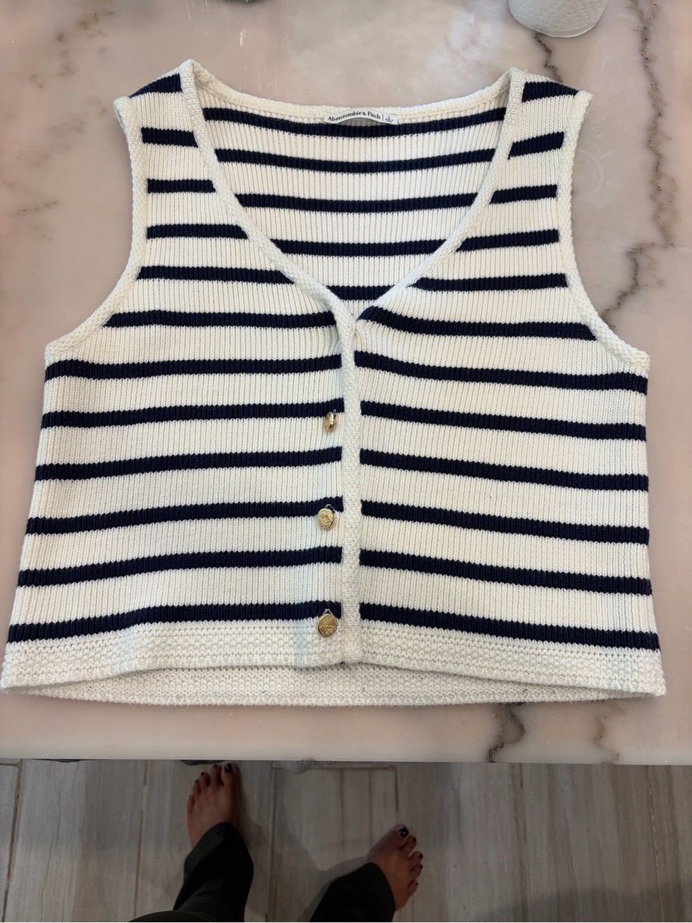 Abercrombie & Fitch Navy and White Striped Button-Front Knit Tank